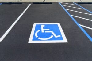 Example of ADA pavement markings in a parking lot striping project