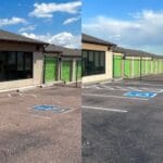Re-stripe of a storage unit parking lot in Monument, CO