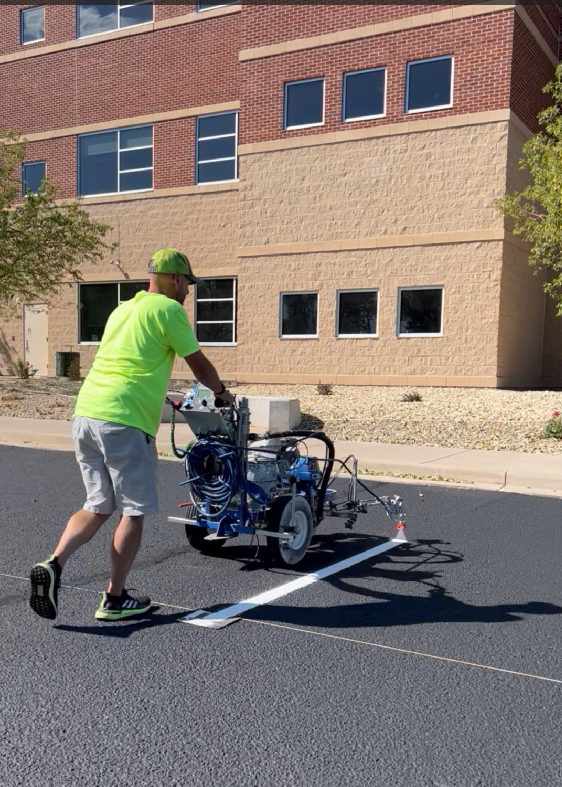 White Stripes Parking Maintenance striping a hospital parking lot