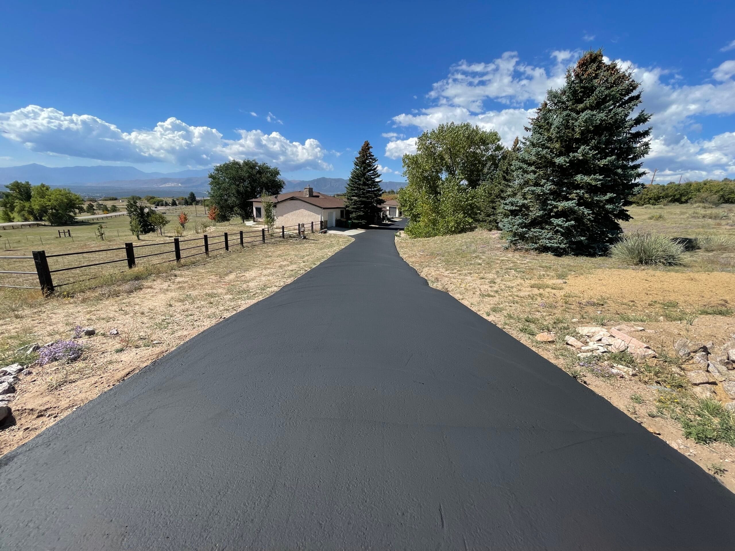 Driveway with fresh sealcoating